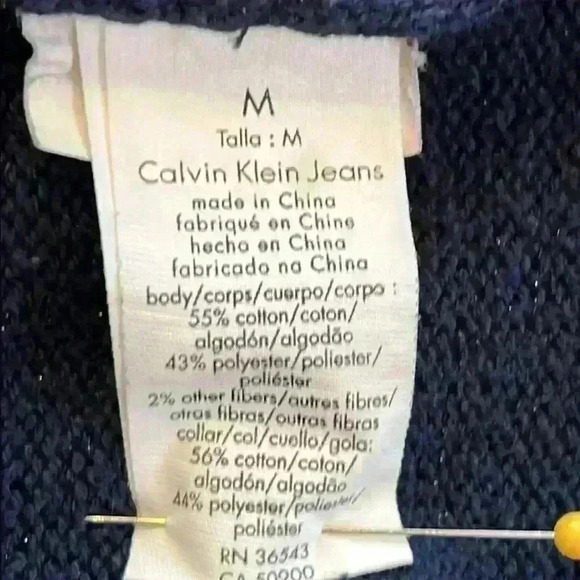 Calvin Klein Jeans Pullover Sweater Women’s Medium Navy Cowl Neck Cotton Blend - Picture 10 of 11